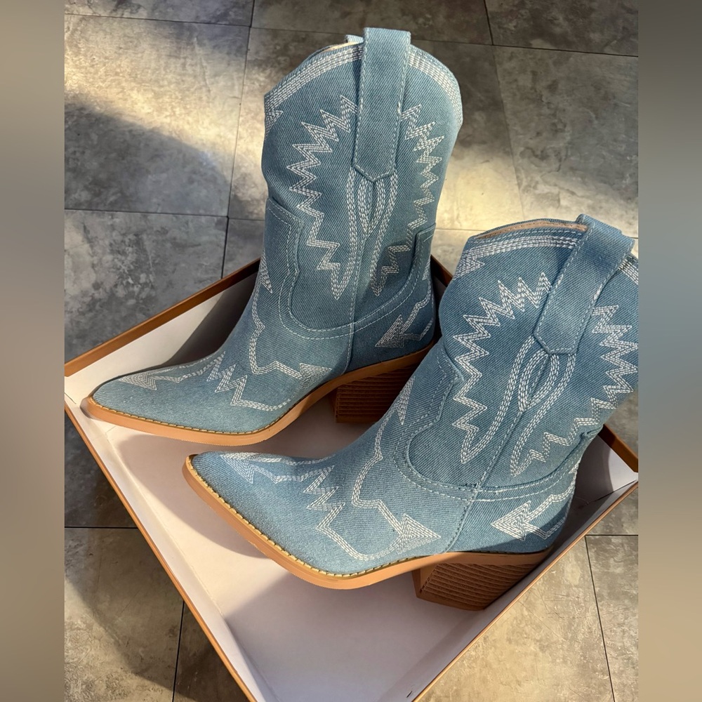 Blue Western Ankle Boots - Picture 2 of 8